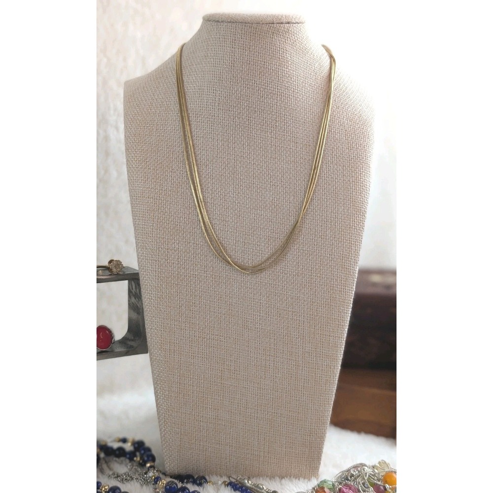 RMN Gold Tone Triple Strand Snake Chain Necklace 18" Layering‎ Roman Vintage